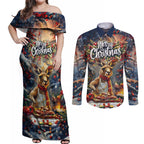 Personalised Kangaroo Chef Christmas in July Couples Matching Off Shoulder Maxi Dress and Long Sleeve Button Shirt