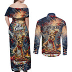 Personalised Kangaroo Chef Christmas in July Couples Matching Off Shoulder Maxi Dress and Long Sleeve Button Shirt