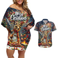 Personalised Kangaroo Chef Christmas in July Couples Matching Off Shoulder Short Dress and Hawaiian Shirt