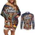 Personalised Kangaroo Chef Christmas in July Couples Matching Off Shoulder Short Dress and Long Sleeve Button Shirt