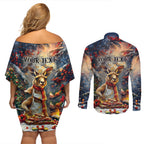Personalised Kangaroo Chef Christmas in July Couples Matching Off Shoulder Short Dress and Long Sleeve Button Shirt