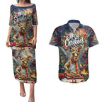 Personalised Kangaroo Chef Christmas in July Couples Matching Puletasi and Hawaiian Shirt