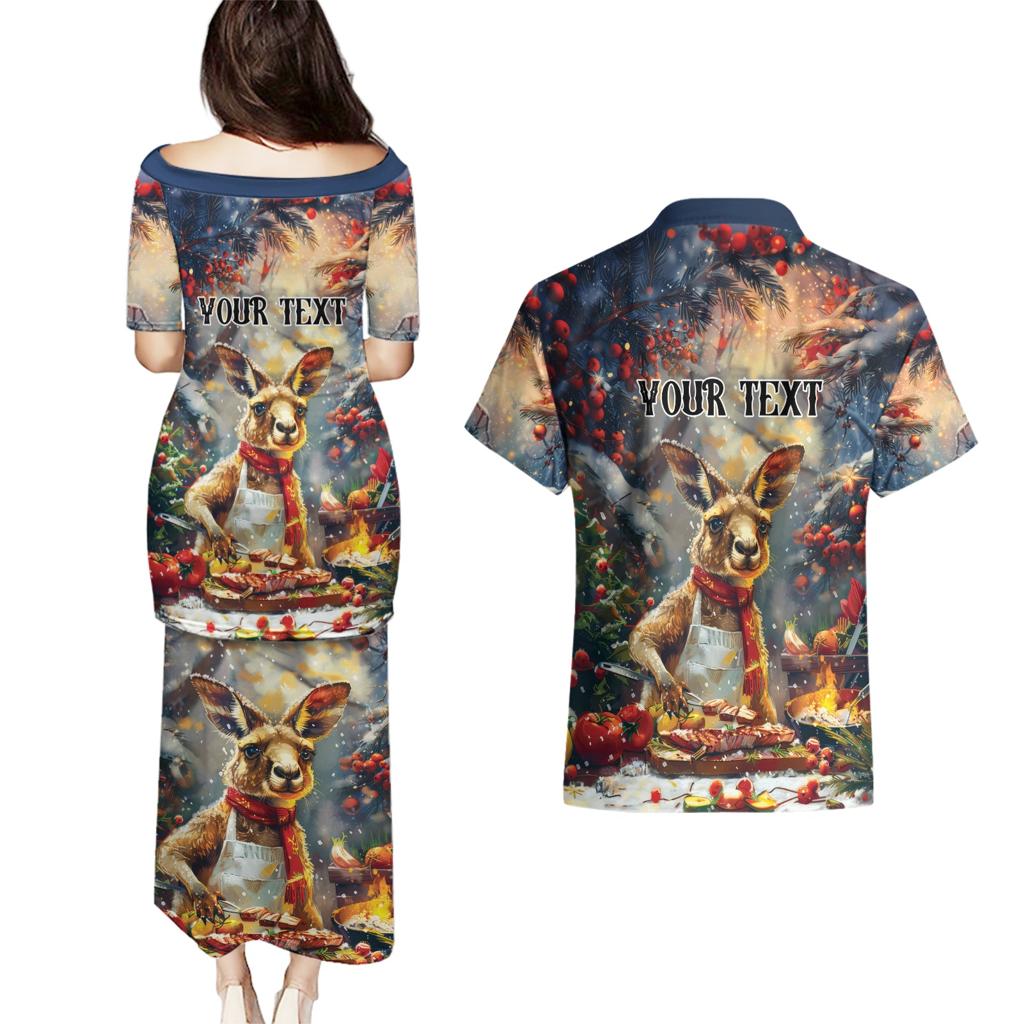 Personalised Kangaroo Chef Christmas in July Couples Matching Puletasi and Hawaiian Shirt