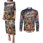 Personalised Kangaroo Chef Christmas in July Couples Matching Puletasi and Long Sleeve Button Shirt
