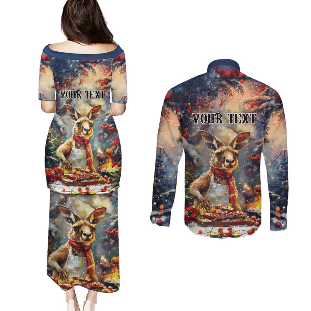 Personalised Kangaroo Chef Christmas in July Couples Matching Puletasi and Long Sleeve Button Shirt