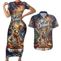 Personalised Kangaroo Chef Christmas in July Couples Matching Short Sleeve Bodycon Dress and Hawaiian Shirt