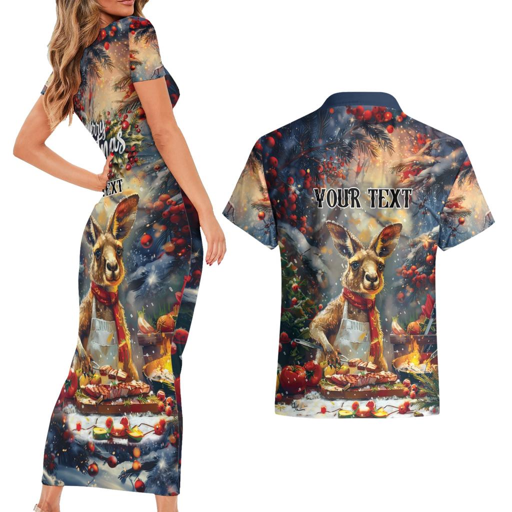Personalised Kangaroo Chef Christmas in July Couples Matching Short Sleeve Bodycon Dress and Hawaiian Shirt