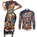 Personalised Kangaroo Chef Christmas in July Couples Matching Short Sleeve Bodycon Dress and Long Sleeve Button Shirt