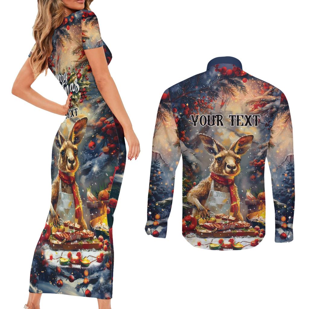 Personalised Kangaroo Chef Christmas in July Couples Matching Short Sleeve Bodycon Dress and Long Sleeve Button Shirt