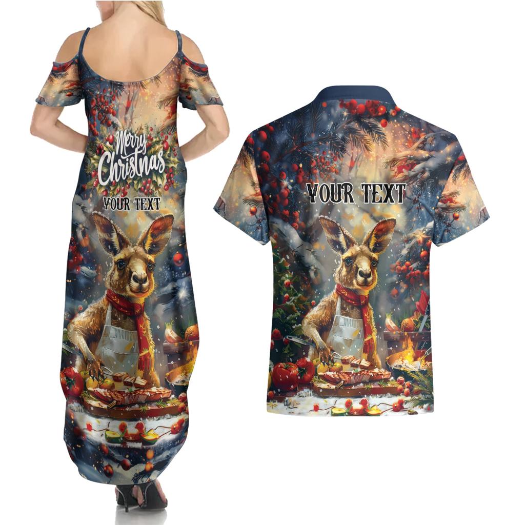 Personalised Kangaroo Chef Christmas in July Couples Matching Summer Maxi Dress and Hawaiian Shirt