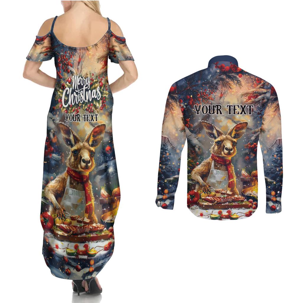 Personalised Kangaroo Chef Christmas in July Couples Matching Summer Maxi Dress and Long Sleeve Button Shirt