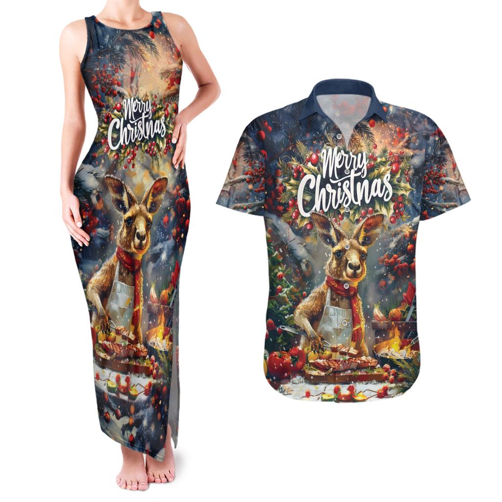 Personalised Kangaroo Chef Christmas in July Couples Matching Tank Maxi Dress and Hawaiian Shirt