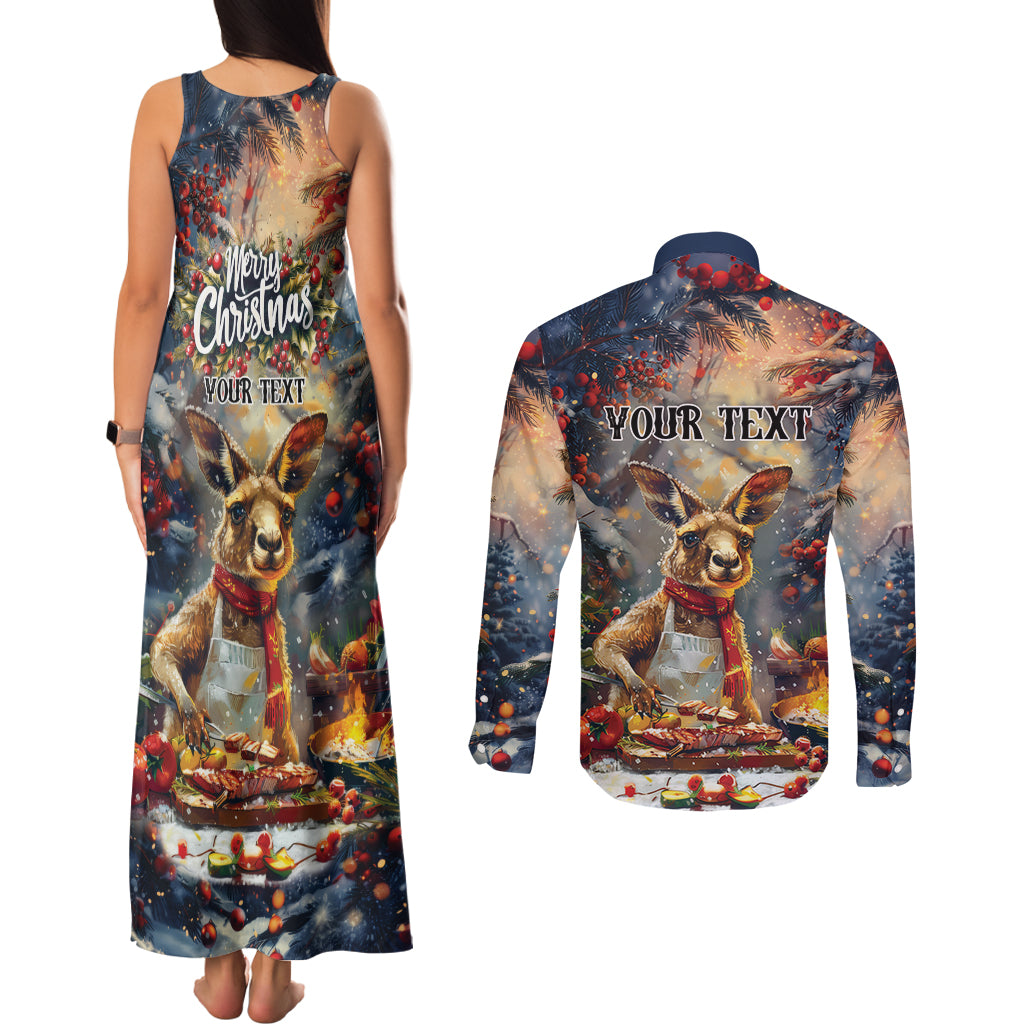 Personalised Kangaroo Chef Christmas in July Couples Matching Tank Maxi Dress and Long Sleeve Button Shirt