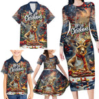 Personalised Kangaroo Chef Christmas in July Family Matching Long Sleeve Bodycon Dress and Hawaiian Shirt