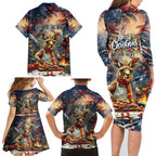 Personalised Kangaroo Chef Christmas in July Family Matching Long Sleeve Bodycon Dress and Hawaiian Shirt