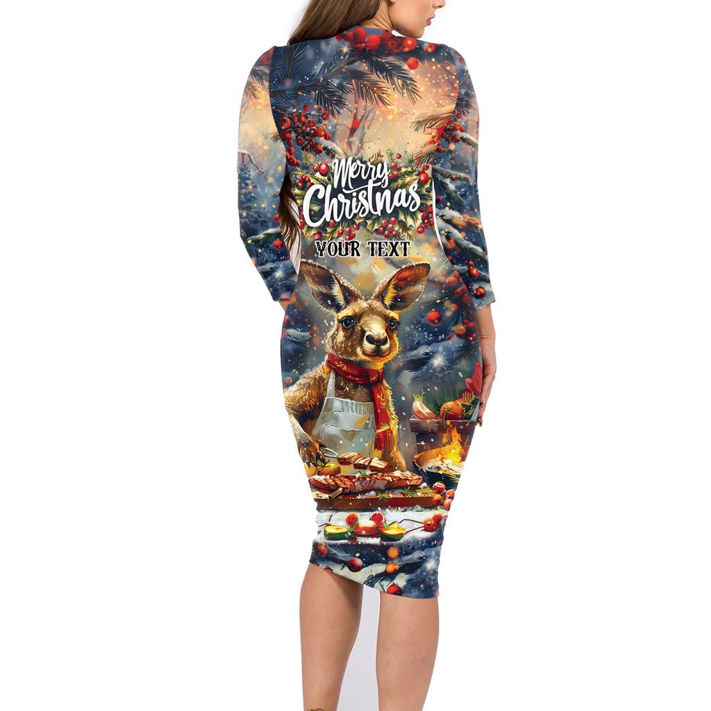 Personalised Kangaroo Chef Christmas in July Family Matching Long Sleeve Bodycon Dress and Hawaiian Shirt