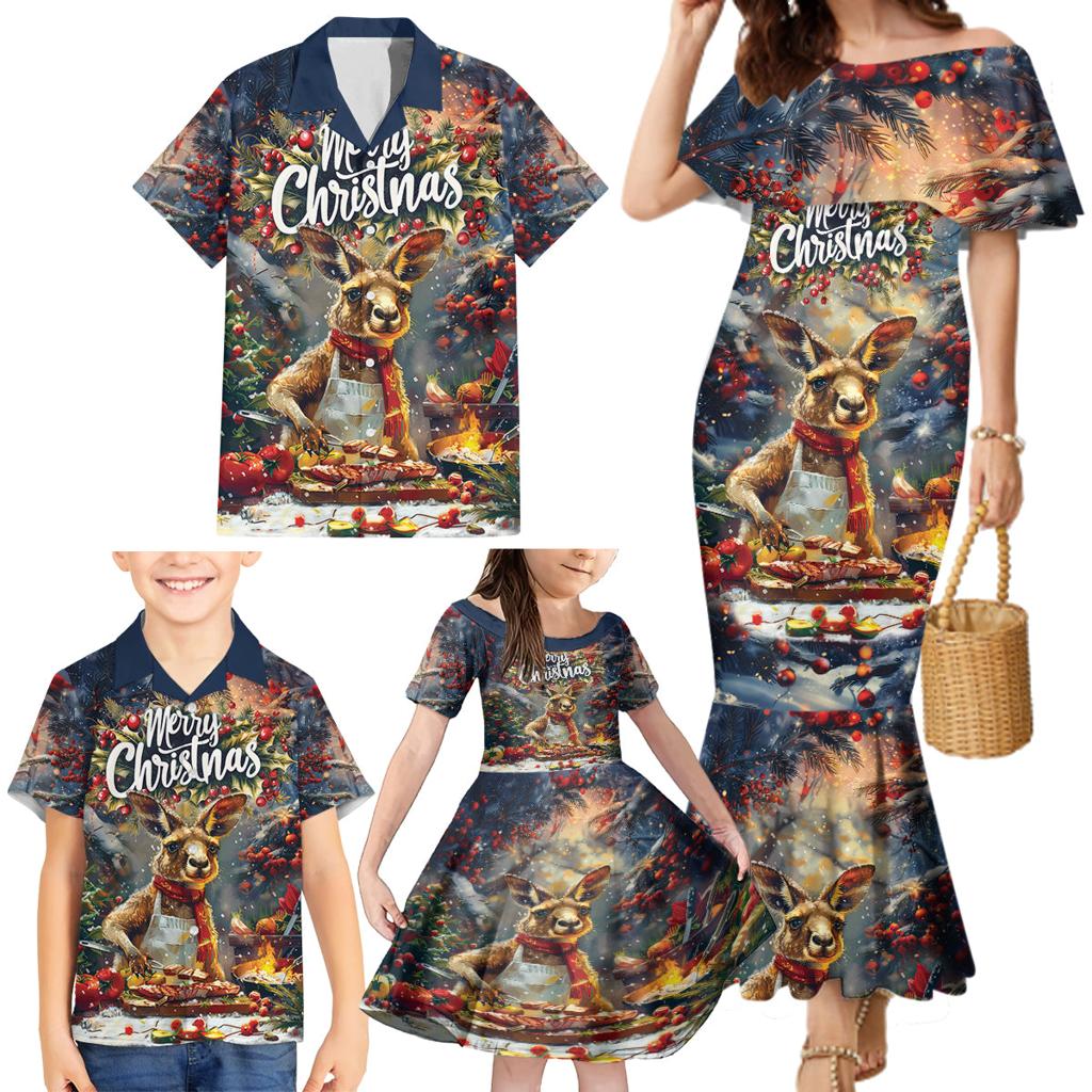 Personalised Kangaroo Chef Christmas in July Family Matching Mermaid Dress and Hawaiian Shirt