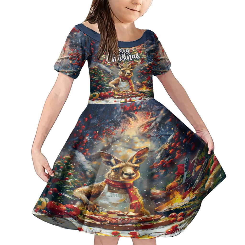 Personalised Kangaroo Chef Christmas in July Family Matching Mermaid Dress and Hawaiian Shirt
