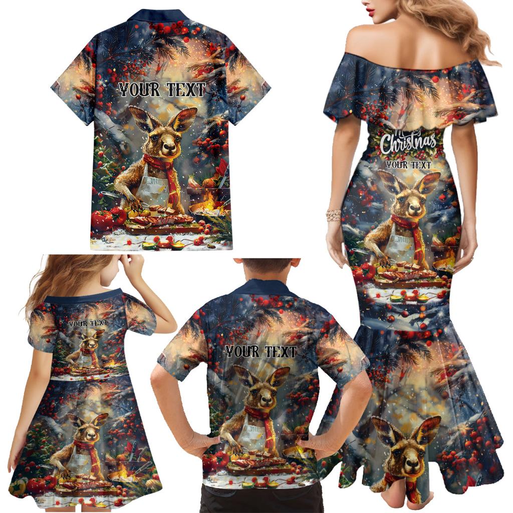 Personalised Kangaroo Chef Christmas in July Family Matching Mermaid Dress and Hawaiian Shirt