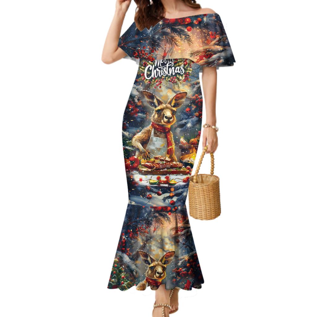 Personalised Kangaroo Chef Christmas in July Family Matching Mermaid Dress and Hawaiian Shirt