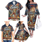 Personalised Kangaroo Chef Christmas in July Family Matching Off The Shoulder Long Sleeve Dress and Hawaiian Shirt