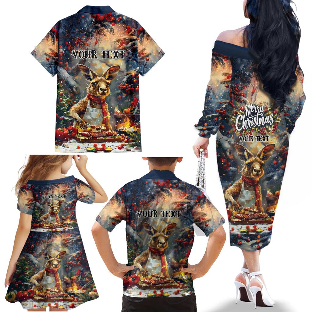 Personalised Kangaroo Chef Christmas in July Family Matching Off The Shoulder Long Sleeve Dress and Hawaiian Shirt