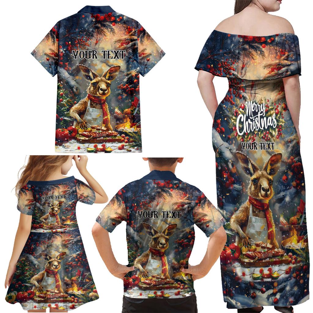 Personalised Kangaroo Chef Christmas in July Family Matching Off Shoulder Maxi Dress and Hawaiian Shirt