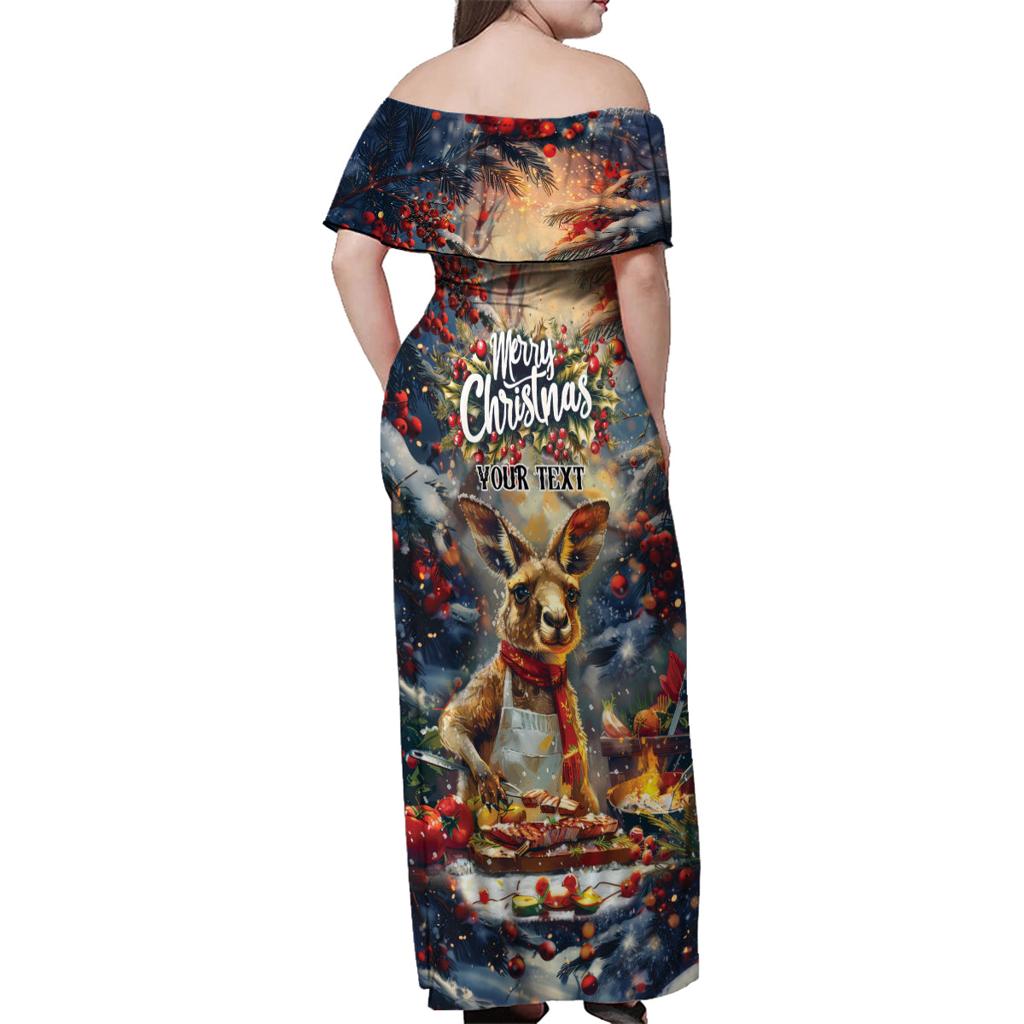 Personalised Kangaroo Chef Christmas in July Family Matching Off Shoulder Maxi Dress and Hawaiian Shirt