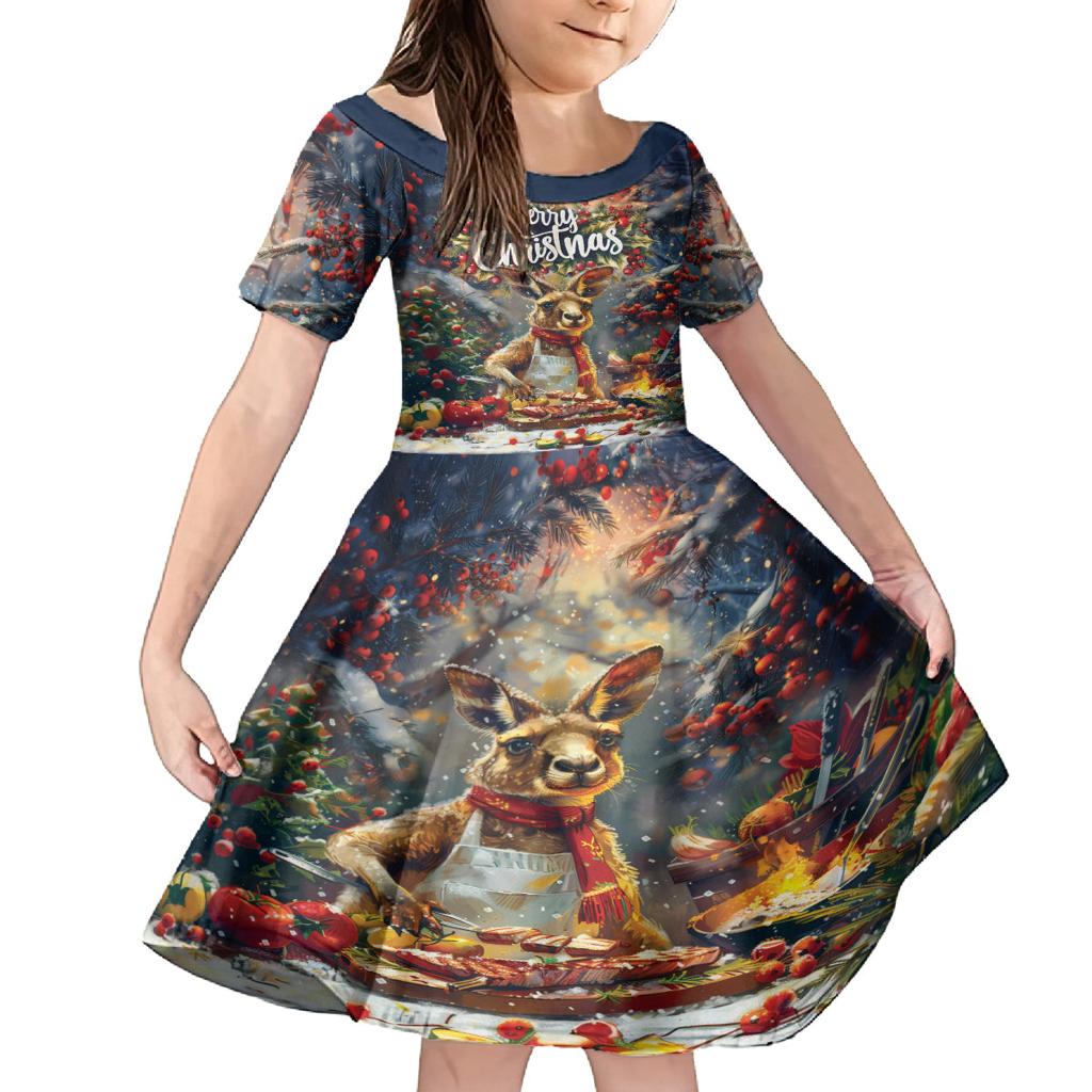 Personalised Kangaroo Chef Christmas in July Family Matching Off Shoulder Short Dress and Hawaiian Shirt