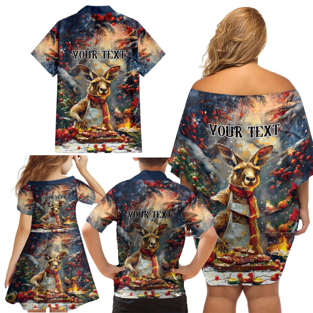 Personalised Kangaroo Chef Christmas in July Family Matching Off Shoulder Short Dress and Hawaiian Shirt