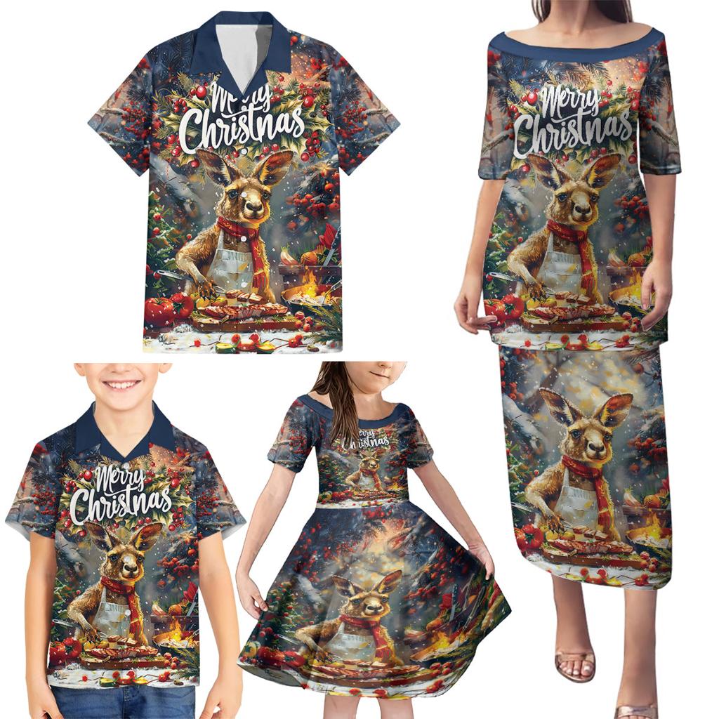 Personalised Kangaroo Chef Christmas in July Family Matching Puletasi and Hawaiian Shirt