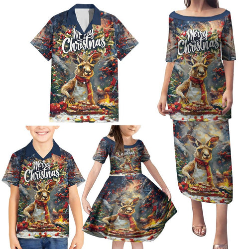 Personalised Kangaroo Chef Christmas in July Family Matching Puletasi and Hawaiian Shirt