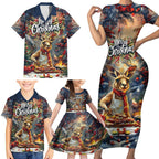 Personalised Kangaroo Chef Christmas in July Family Matching Short Sleeve Bodycon Dress and Hawaiian Shirt