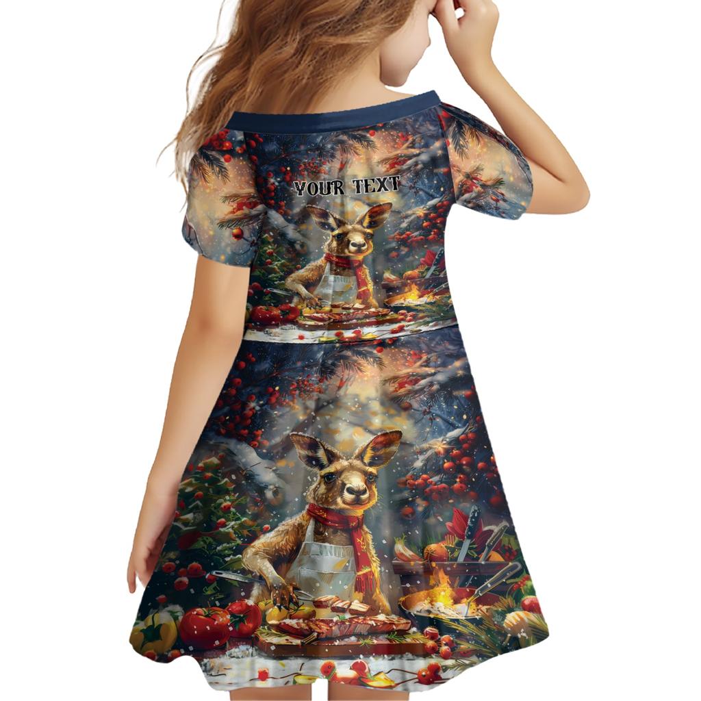 Personalised Kangaroo Chef Christmas in July Family Matching Short Sleeve Bodycon Dress and Hawaiian Shirt