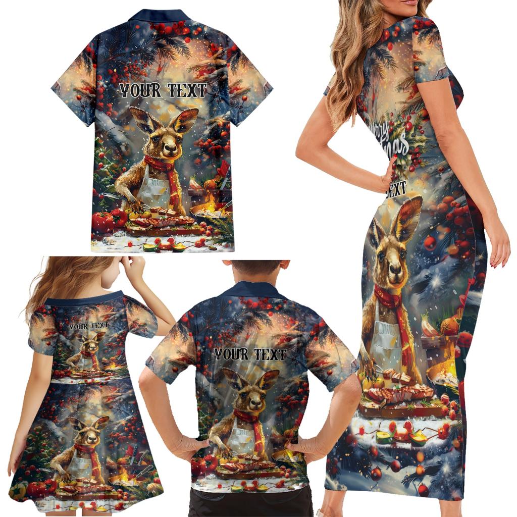 Personalised Kangaroo Chef Christmas in July Family Matching Short Sleeve Bodycon Dress and Hawaiian Shirt