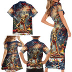 Personalised Kangaroo Chef Christmas in July Family Matching Short Sleeve Bodycon Dress and Hawaiian Shirt
