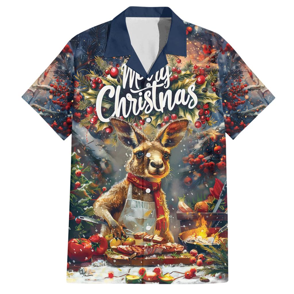 Personalised Kangaroo Chef Christmas in July Family Matching Short Sleeve Bodycon Dress and Hawaiian Shirt