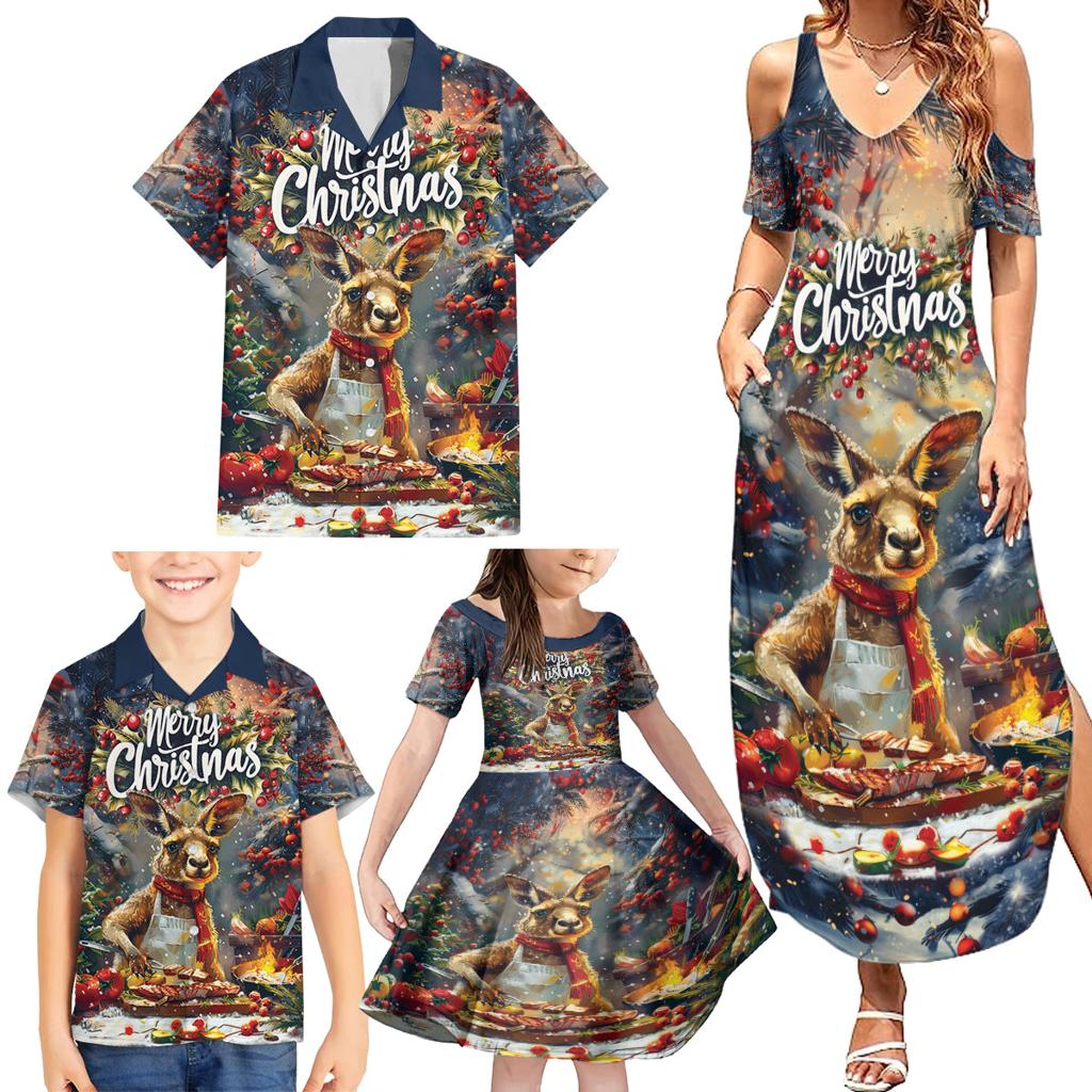 Personalised Kangaroo Chef Christmas in July Family Matching Summer Maxi Dress and Hawaiian Shirt