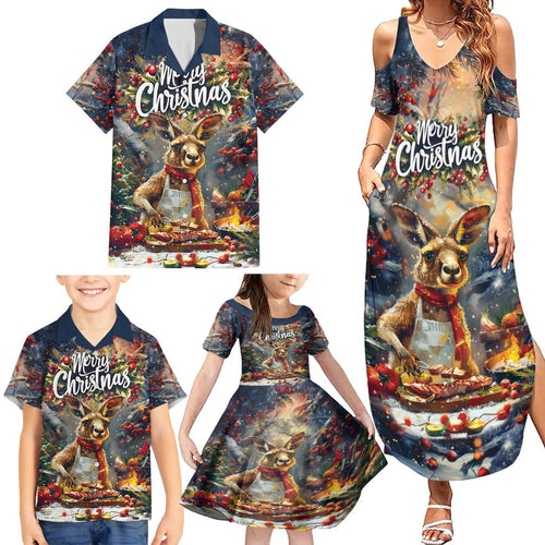Personalised Kangaroo Chef Christmas in July Family Matching Summer Maxi Dress and Hawaiian Shirt