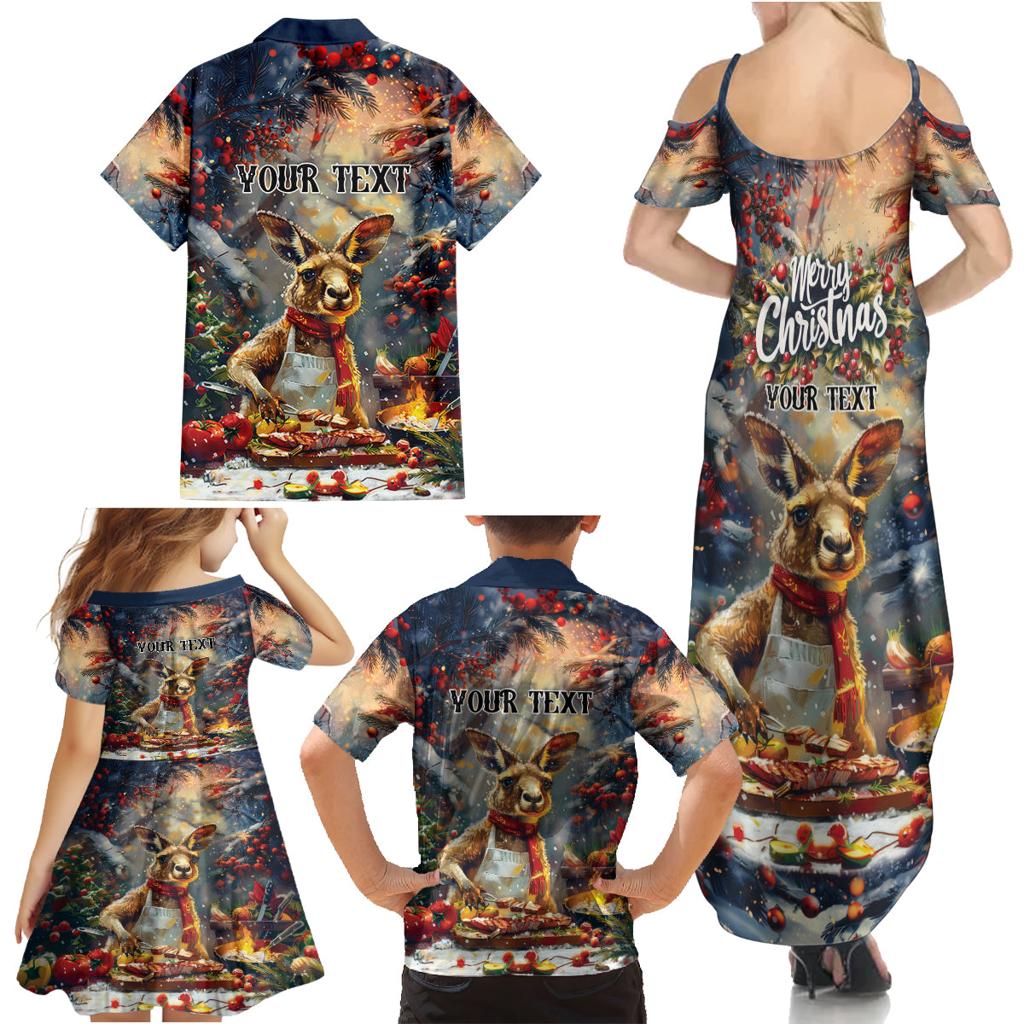 Personalised Kangaroo Chef Christmas in July Family Matching Summer Maxi Dress and Hawaiian Shirt