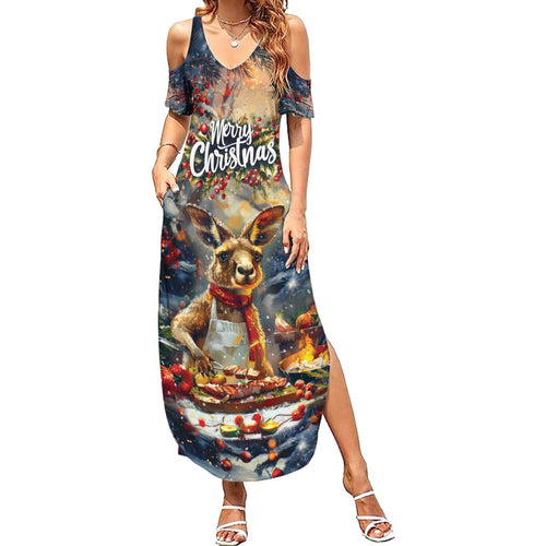 Personalised Kangaroo Chef Christmas in July Family Matching Summer Maxi Dress and Hawaiian Shirt