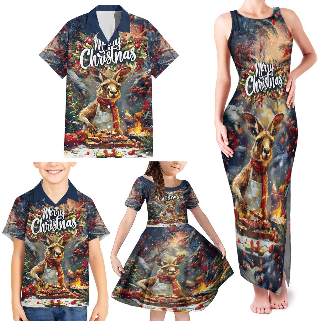 Personalised Kangaroo Chef Christmas in July Family Matching Tank Maxi Dress and Hawaiian Shirt
