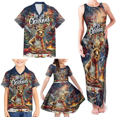 Personalised Kangaroo Chef Christmas in July Family Matching Tank Maxi Dress and Hawaiian Shirt