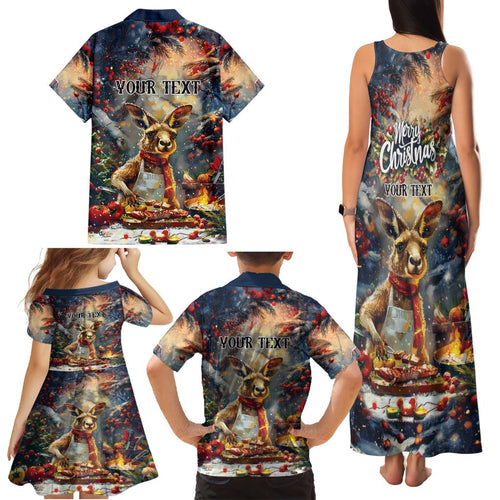 Personalised Kangaroo Chef Christmas in July Family Matching Tank Maxi Dress and Hawaiian Shirt