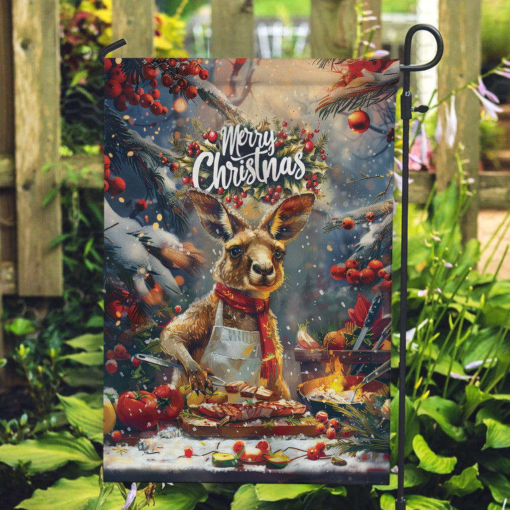Kangaroo Chef Christmas in July Garden Flag