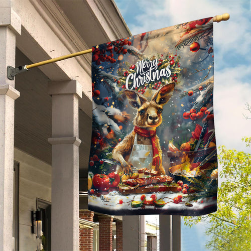 Kangaroo Chef Christmas in July Garden Flag