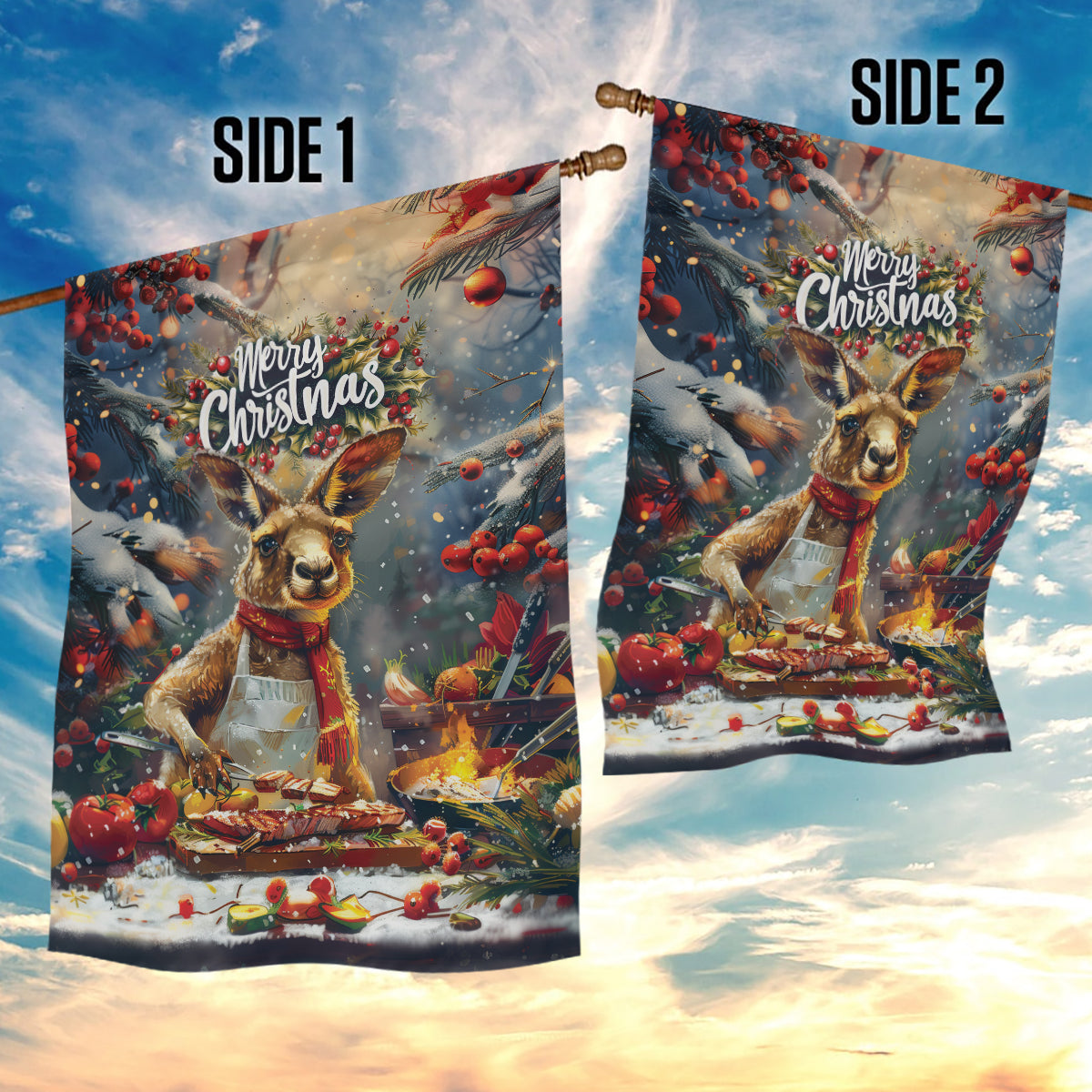 Kangaroo Chef Christmas in July Garden Flag