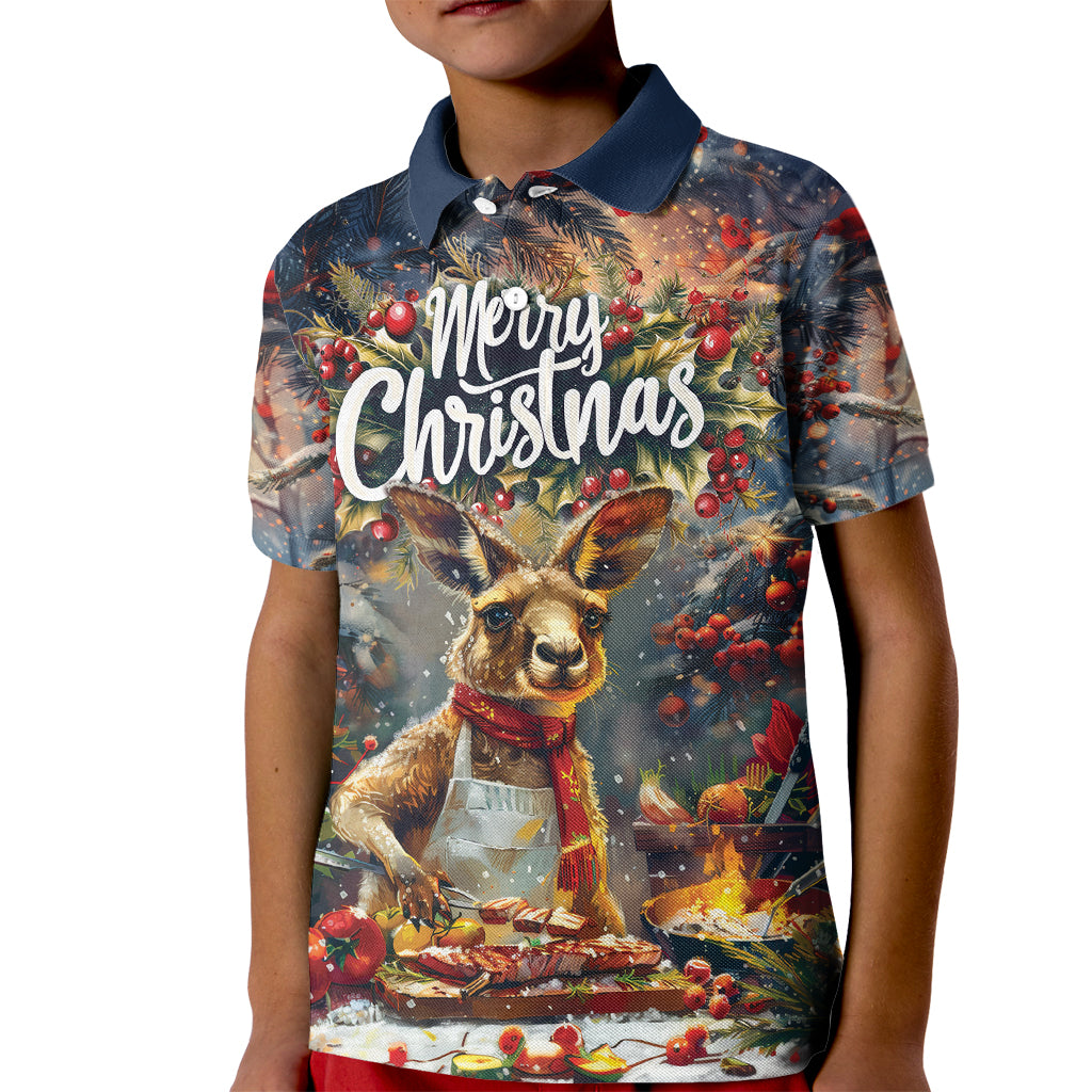 Personalised Kangaroo Chef Christmas in July Kid Polo Shirt
