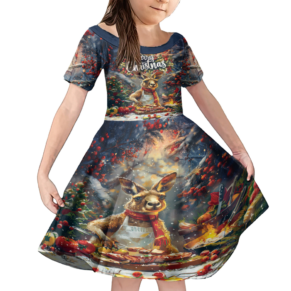 Personalised Kangaroo Chef Christmas in July Kid Short Sleeve Dress
