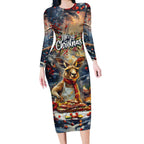 Personalised Kangaroo Chef Christmas in July Long Sleeve Bodycon Dress